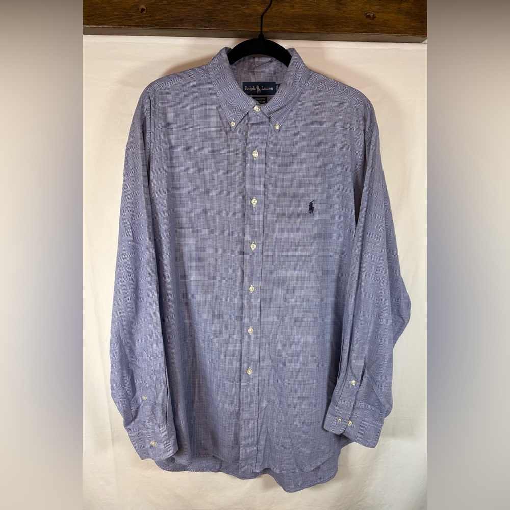 Ralph Lauren Shirt Blue Button-Down Yarmouth 100% Cotton Mens 17  34/35 Size XL